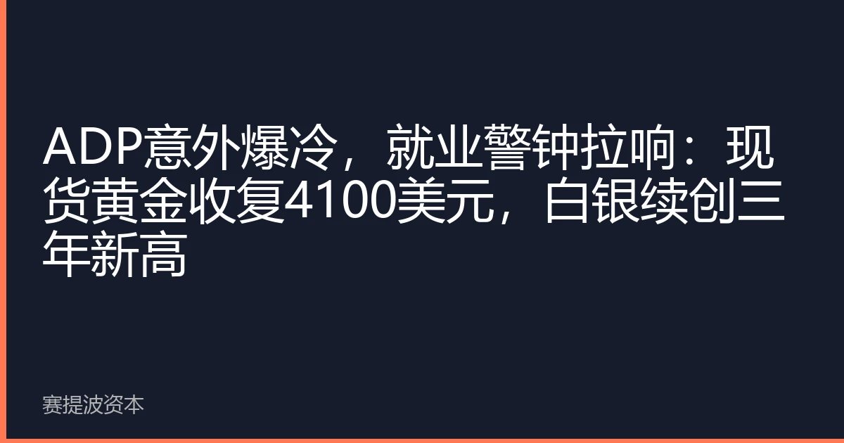 ADP意外爆冷，就业警钟拉响：现货黄金收复4100美元，白银续创三年新高